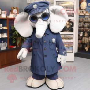 Navy Elephant mascot costume character dressed with a Coat and Eyeglasses