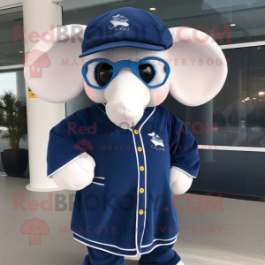 Navy Elephant mascot costume character dressed with a Coat and Eyeglasses