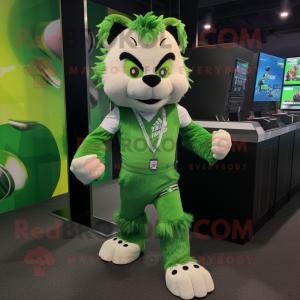 Green Lynx mascot costume character dressed with a Running Shorts and Tie pins