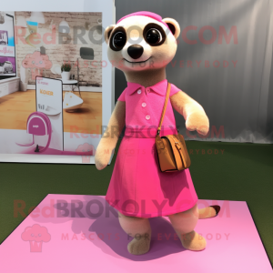 Pink Meerkat maskot kostume...