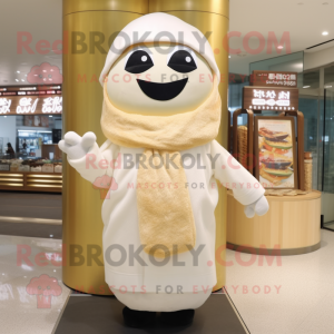 Cream Sushi mascot costume character dressed with a Coat and Scarves