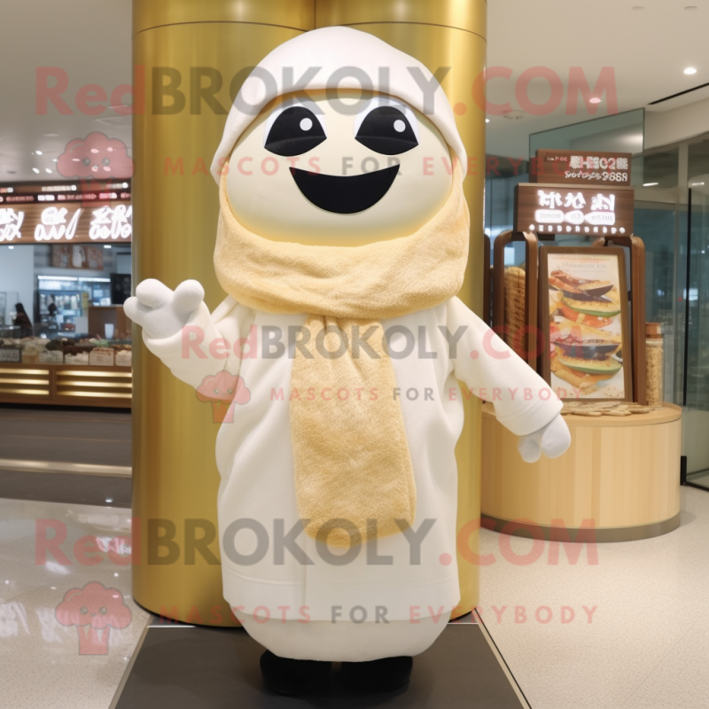 Cream Sushi mascot costume character dressed with a Coat and Scarves Cream Sushi mascot costume character dressed with a Coat and Scarves