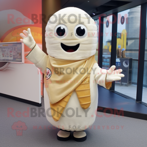 Cream Sushi mascot costume character dressed with a Coat and Scarves