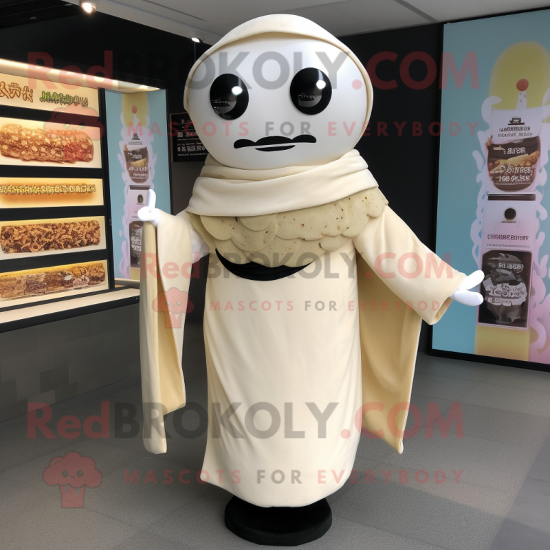 Cream Sushi mascot costume character dressed with a Coat and Scarves