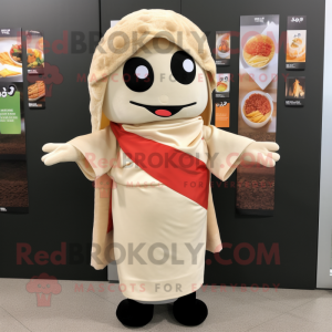 Cream Sushi mascot costume character dressed with a Coat and Scarves