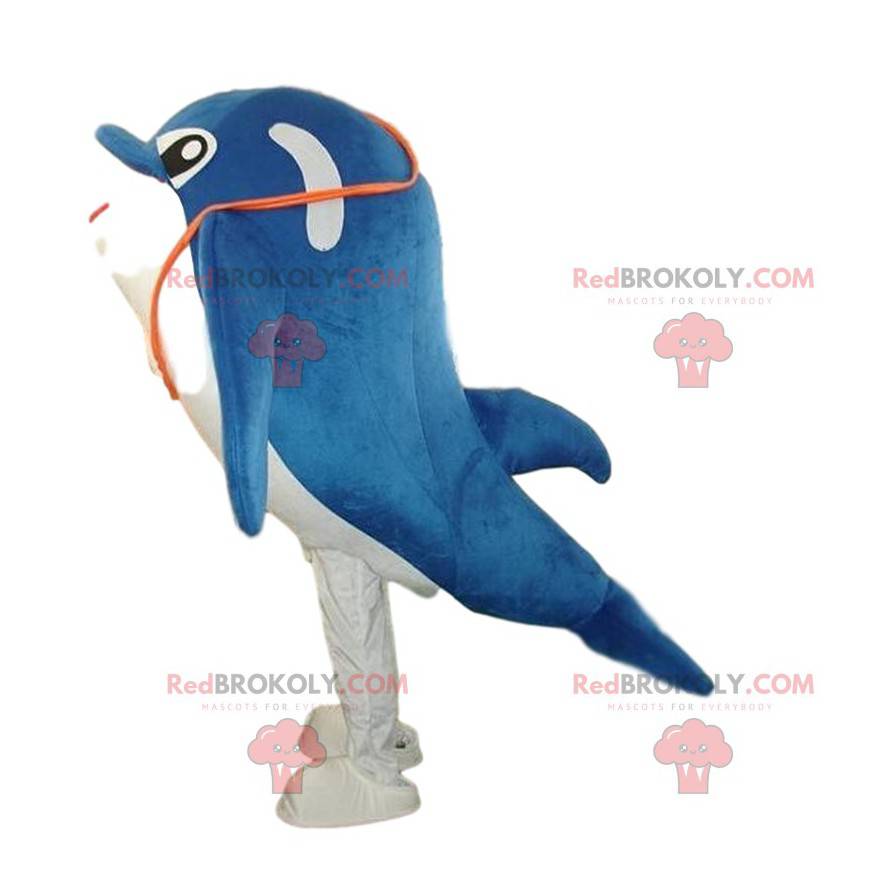 White and blue dolphin mascot, whale costume - Redbrokoly.com