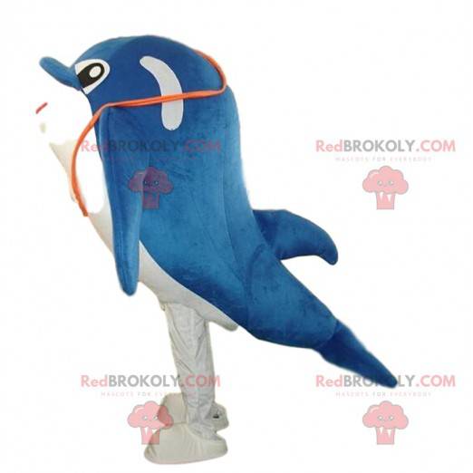 White and blue dolphin mascot, whale costume - Redbrokoly.com