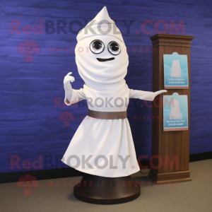 White Hourglass mascot costume character dressed with a Wrap Skirt and Ties