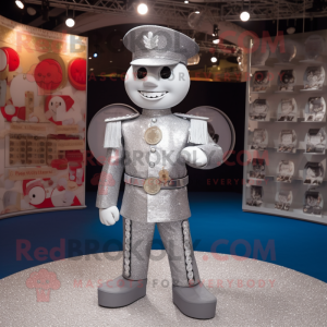Silver Soldier mascot costume character dressed with a Waistcoat and Coin purses