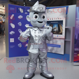 Silver Soldier mascot costume character dressed with a Waistcoat and Coin purses