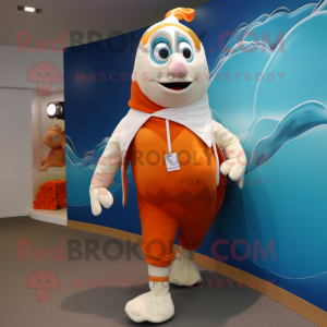 Cream Clown Fish mascot costume character dressed with a Running Shorts and Shawls