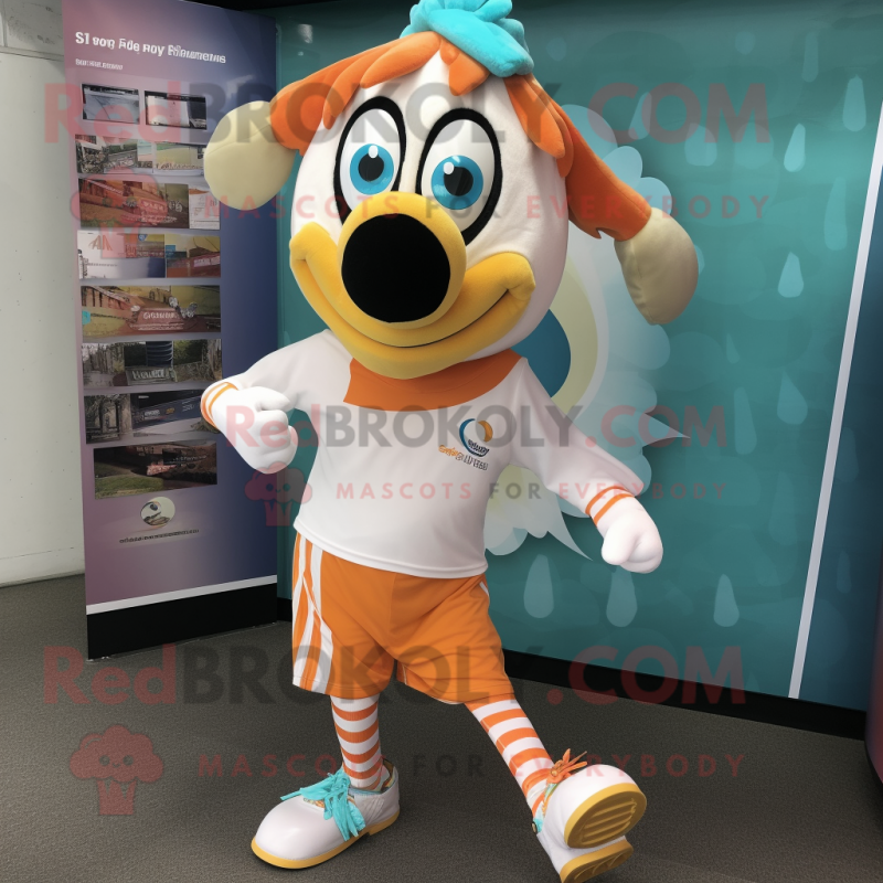 Cream Clown Fish mascot costume character dressed with a Running Shorts and Shawls