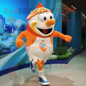 Cream Clown Fish mascot costume character dressed with a Running Shorts and Shawls