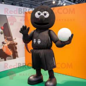 Black Handball Ball mascot costume character dressed with a Sheath Dress and Belts