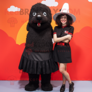 Black Shepard'S Pie mascot costume character dressed with a Mini Skirt and Hats