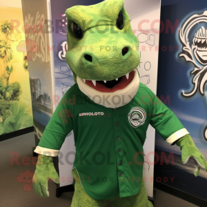 Green Komodo Dragon mascot costume character dressed with a Henley Tee and Ties