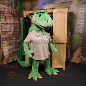 Green Komodo Dragon mascot costume character dressed with a Henley Tee and Ties