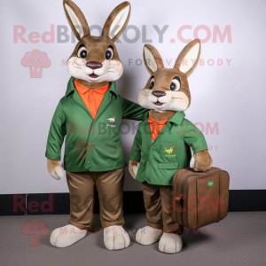 Olive Wild Rabbit mascot costume character dressed with a Windbreaker and Briefcases