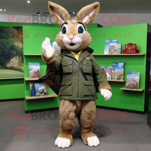 Olive Wild Rabbit mascot costume character dressed with a Windbreaker and Briefcases
