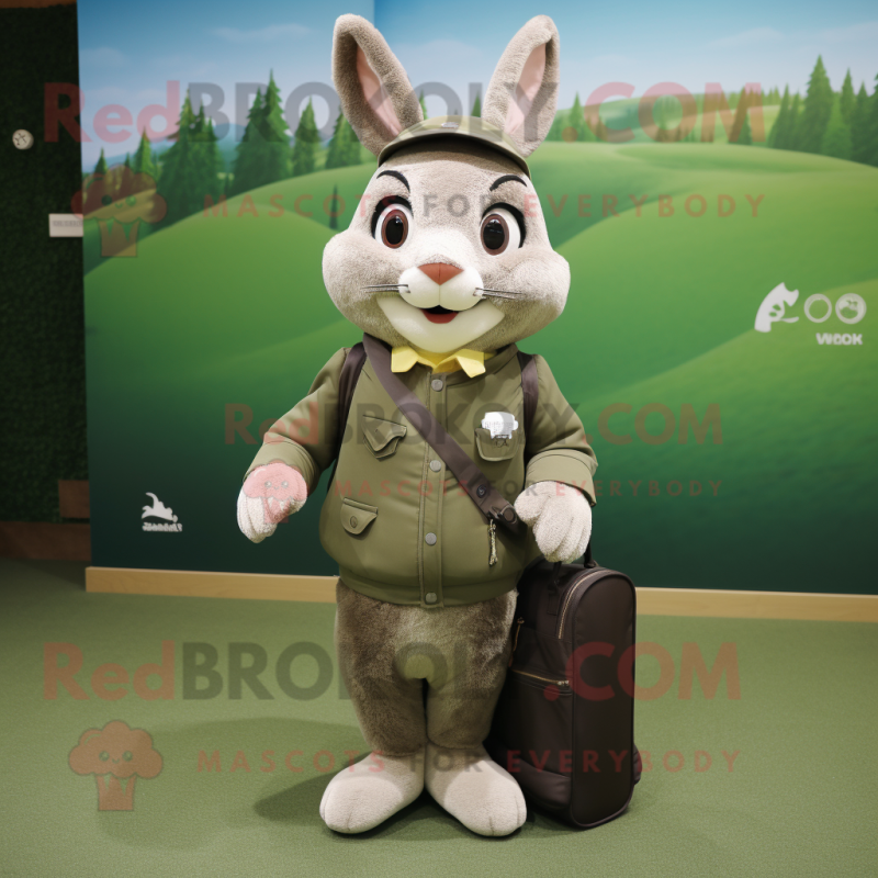 Olive Wild Rabbit mascot costume character dressed with a Windbreaker and Briefcases