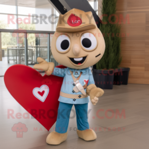 Tan Arrow Of Love mascot costume character dressed with a Flare Jeans and Tie pins