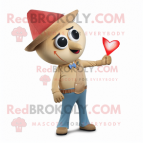 Tan Arrow Of Love mascot costume character dressed with a Flare Jeans and Tie pins