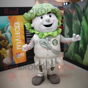 Gray Caesar Salad mascot costume character dressed with a Playsuit and Briefcases