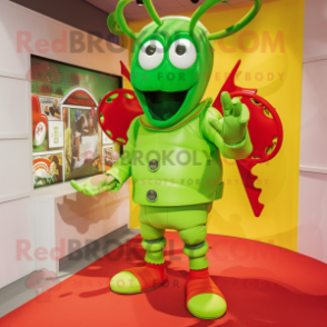 Lime Green Lobster Bisque mascot costume character dressed with a Playsuit and Brooches