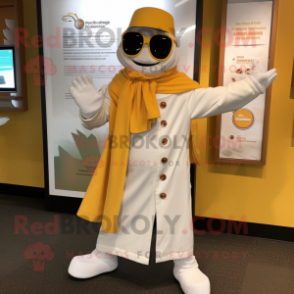 Gold Doctor mascot costume character dressed with a Capri Pants and Shawl pins