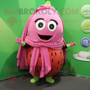 Pink Watermelon mascot costume character dressed with a Wrap Skirt and Scarf clips