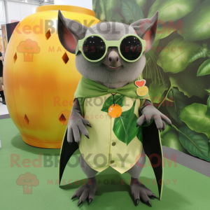 Olive Fruit Bat mascot costume character dressed with a Dress and Sunglasses