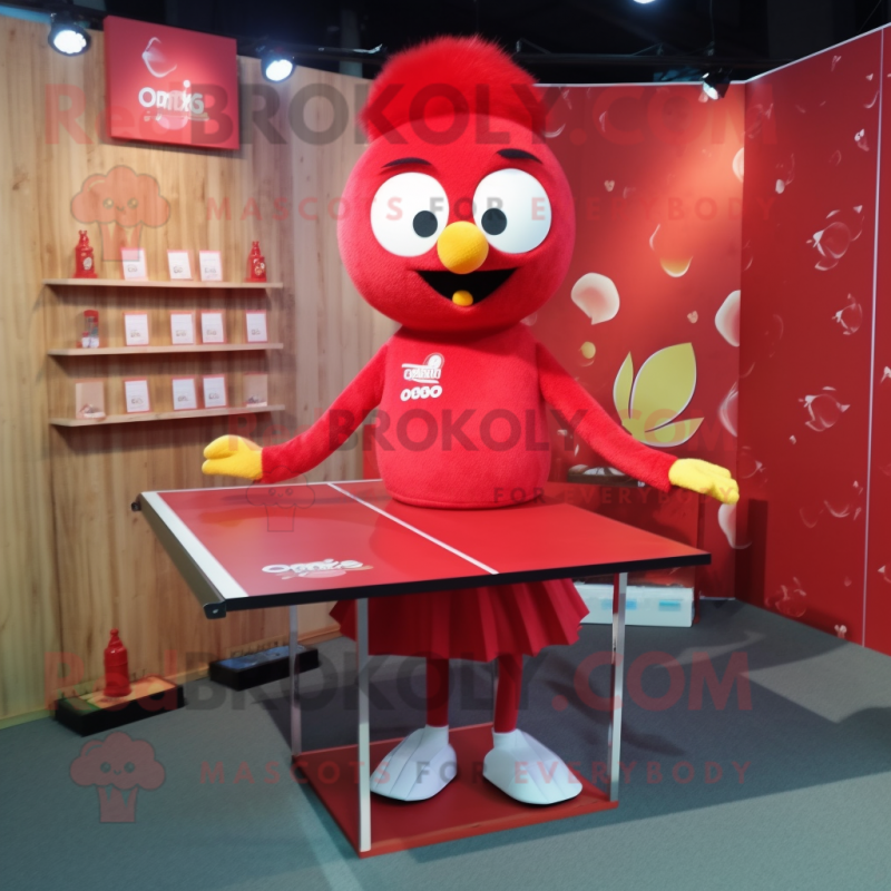Red Ping Pong Table mascot costume character dressed with a Pencil Skirt and Pocket squares