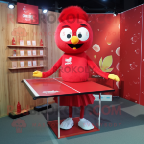 Red Ping Pong Table mascot costume character dressed with a Pencil Skirt and Pocket squares