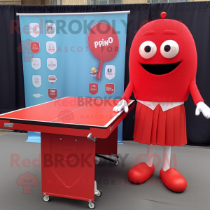 Red Ping Pong Table mascot costume character dressed with a Pencil Skirt and Pocket squares
