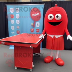 Red Ping Pong Table mascot costume character dressed with a Pencil Skirt and Pocket squares