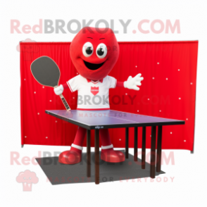 Red Ping Pong Table mascot costume character dressed with a Pencil Skirt and Pocket squares