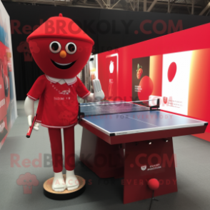 Red Ping Pong Table mascot costume character dressed with a Pencil Skirt and Pocket squares