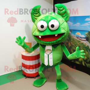 Forest Green Crab Cakes mascot costume character dressed with a Bikini and Scarf clips
