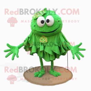 Forest Green Crab Cakes mascot costume character dressed with a Bikini and Scarf clips