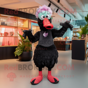 Black Flamingo mascot costume character dressed with a Dungarees and Gloves