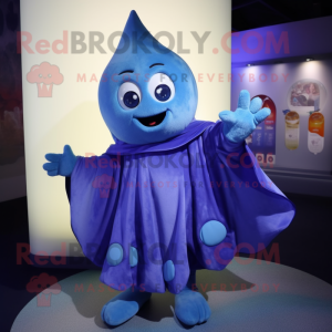 Blue Plum mascot costume character dressed with a Playsuit and Shawl pins