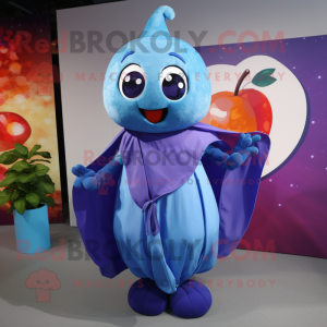 Blue Plum mascot costume character dressed with a Playsuit and Shawl pins