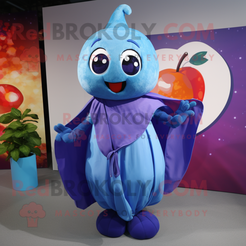 Blue Plum mascot costume character dressed with a Playsuit and Shawl pins