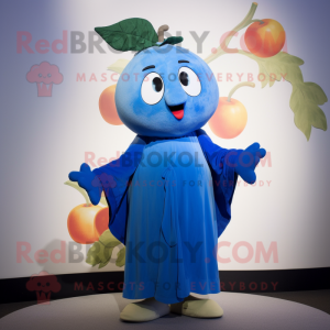 Blue Plum mascot costume character dressed with a Playsuit and Shawl pins