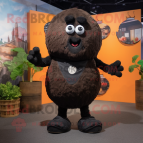 Black Potato mascot costume character dressed with a Romper and Cummerbunds