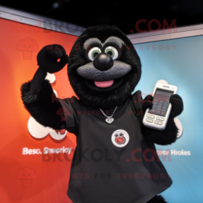 Black Phone mascot costume character dressed with a Polo Tee and Rings