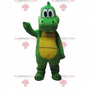 Green and yellow dinosaur mascot, green dragon costume -
