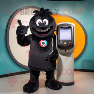 Black Phone mascot costume character dressed with a Polo Tee and Rings