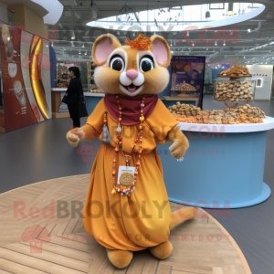 Orange Dormouse mascot costume character dressed with a Maxi Skirt and Necklaces