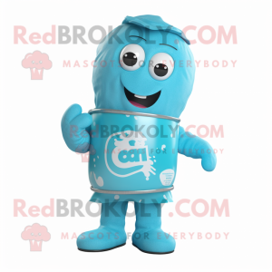 Cyan Soda Can mascot costume character dressed with a Shorts and Cummerbunds